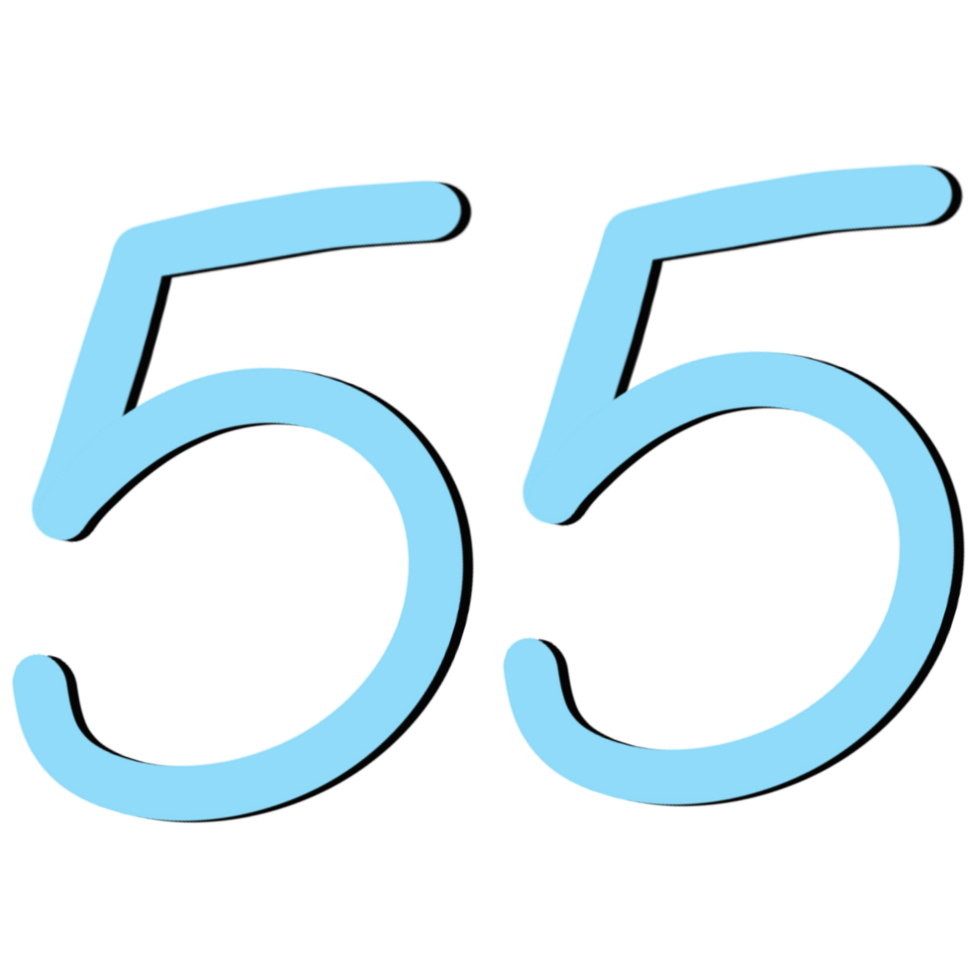 Blue number 55 on a transparent background, Number fifty five png