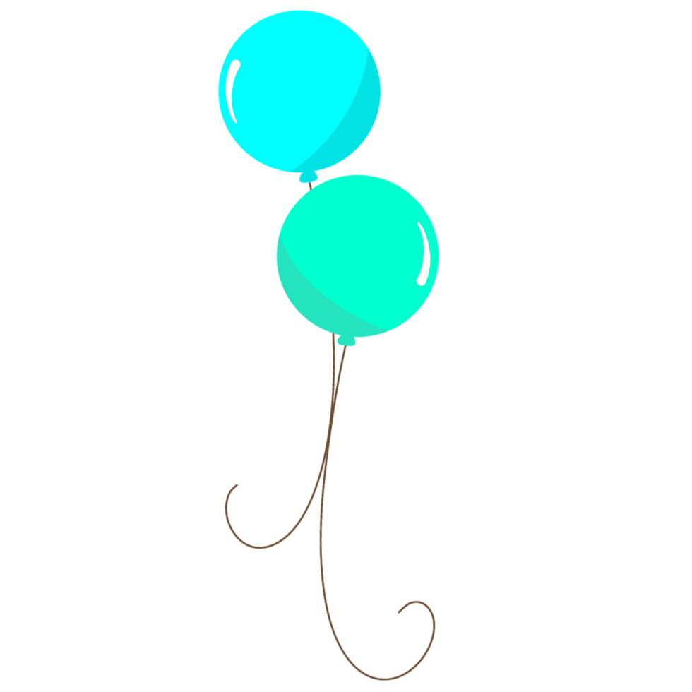 Two blue and green balloons on a string, on a transparent background png