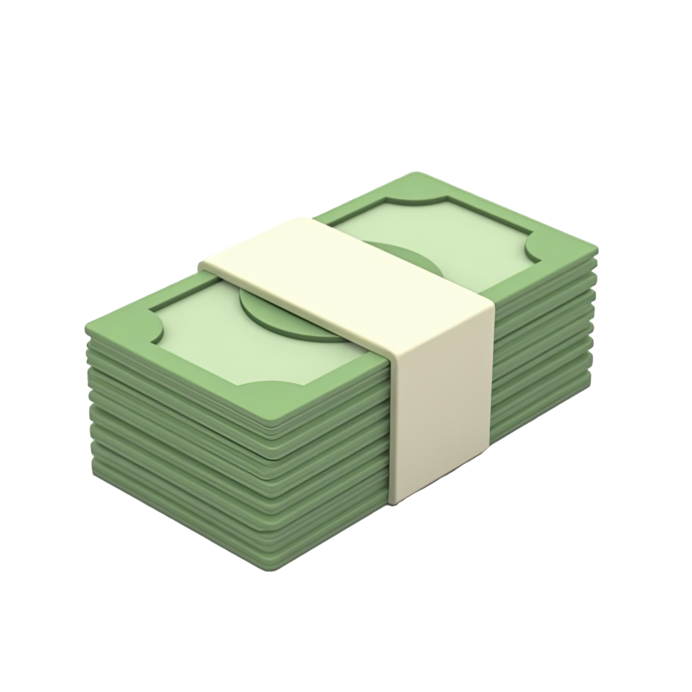 Stack of money paper 3D icon isolated on transparent background png