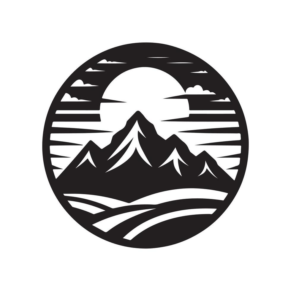 Silhouette Vectors Illustrations of Mountain Adventure at Sunset