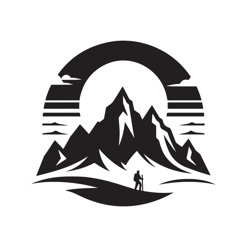 Mountain Adventure Sunset Silhouette Vectors for Outdoor Adventure Graphics