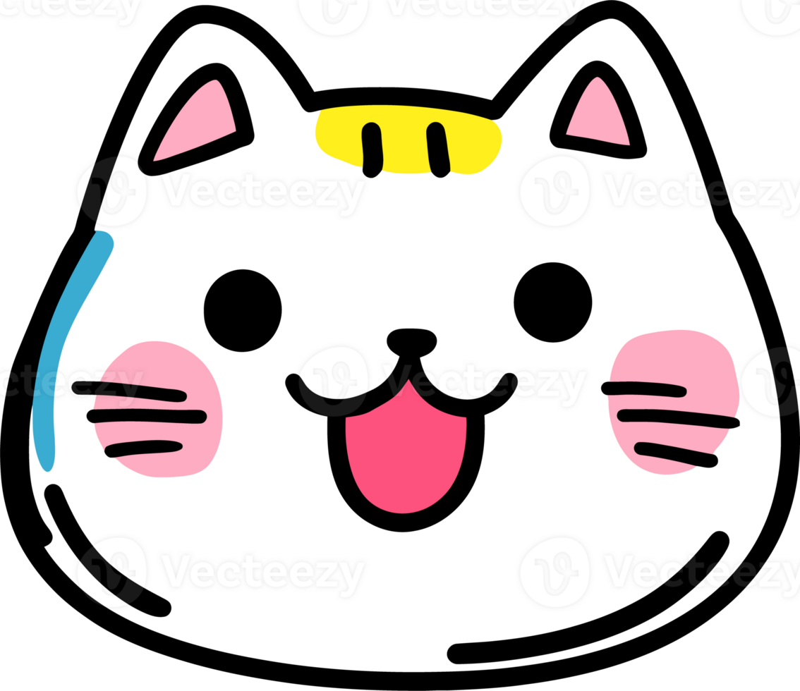 Cute Smiling Maneki-neko Cat with Pink Cheeks and Yellow Forehead Marking png