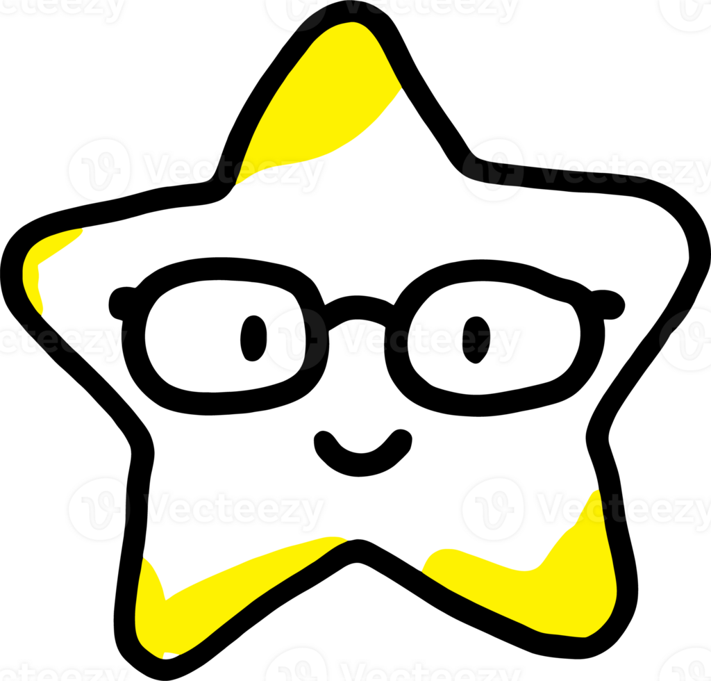 Cute Star with Glasses Smiling - Fun and Quirky Cartoon Illustration for Children png