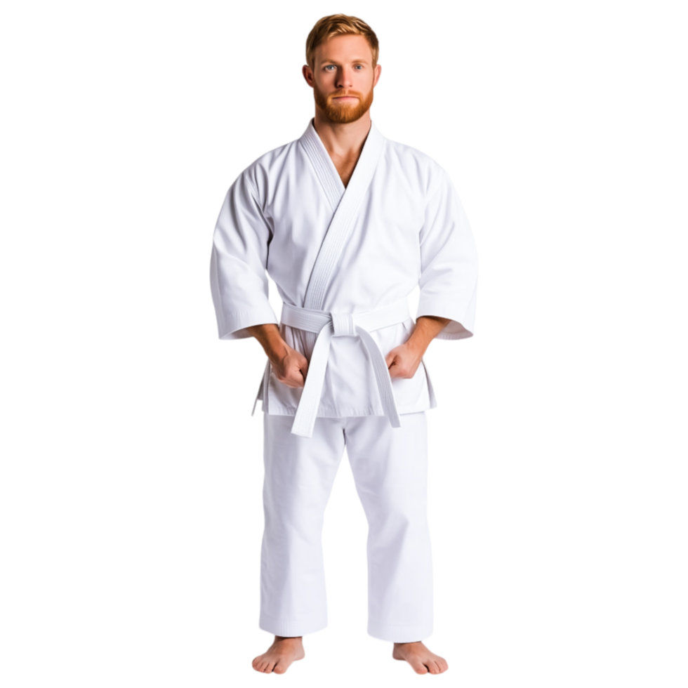 Karate Practitioner in Traditional White Uniform png