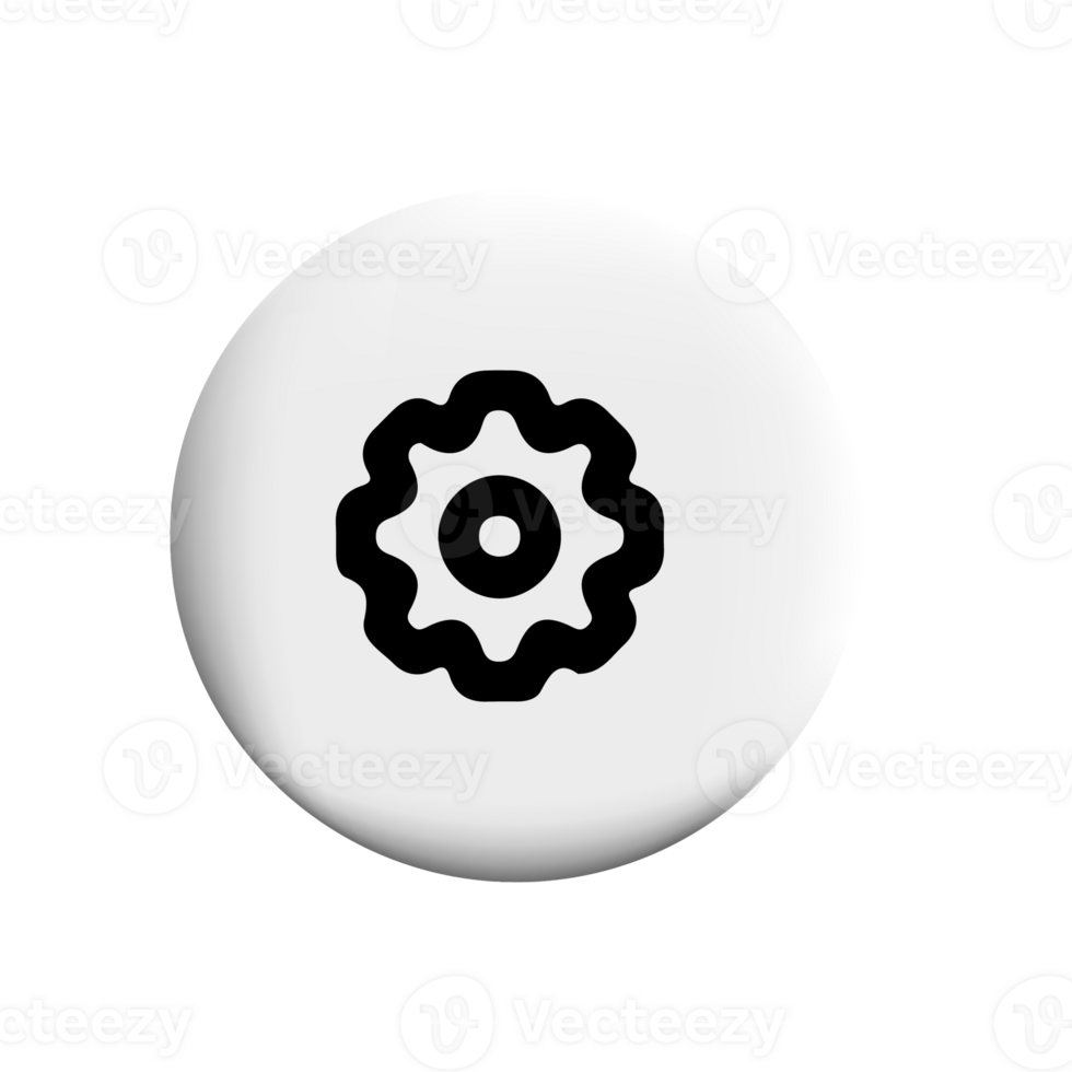 Black and white gear wheel icon on a white button png