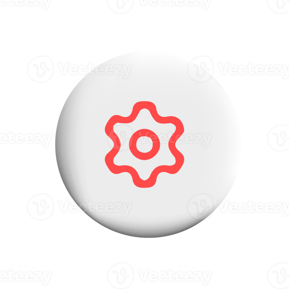 Setting symbol or gear wheel icon on a white button png