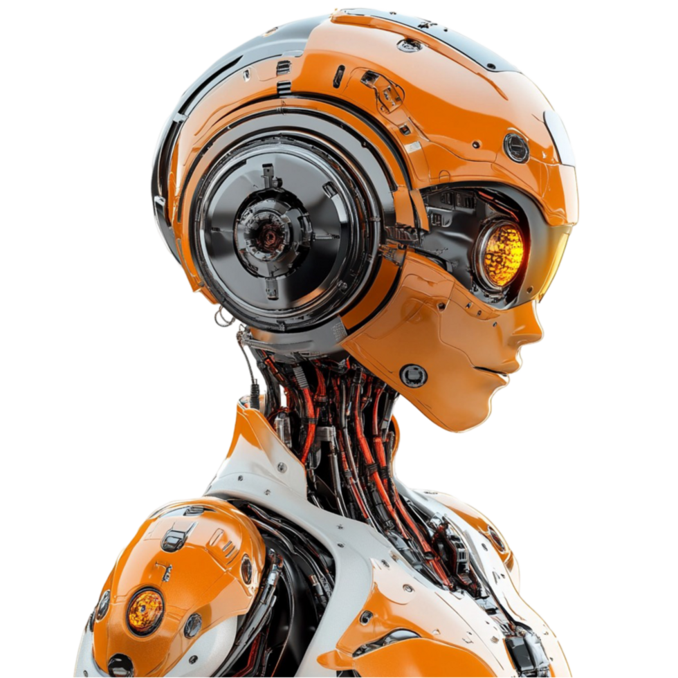 Mechanical Cyborg Facing Right on Transparent Background png