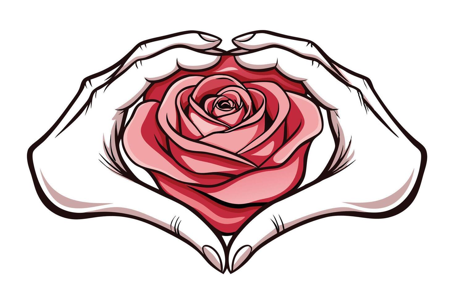 HeartShaped Hands Gently Holding a Beautiful Red Rose vector