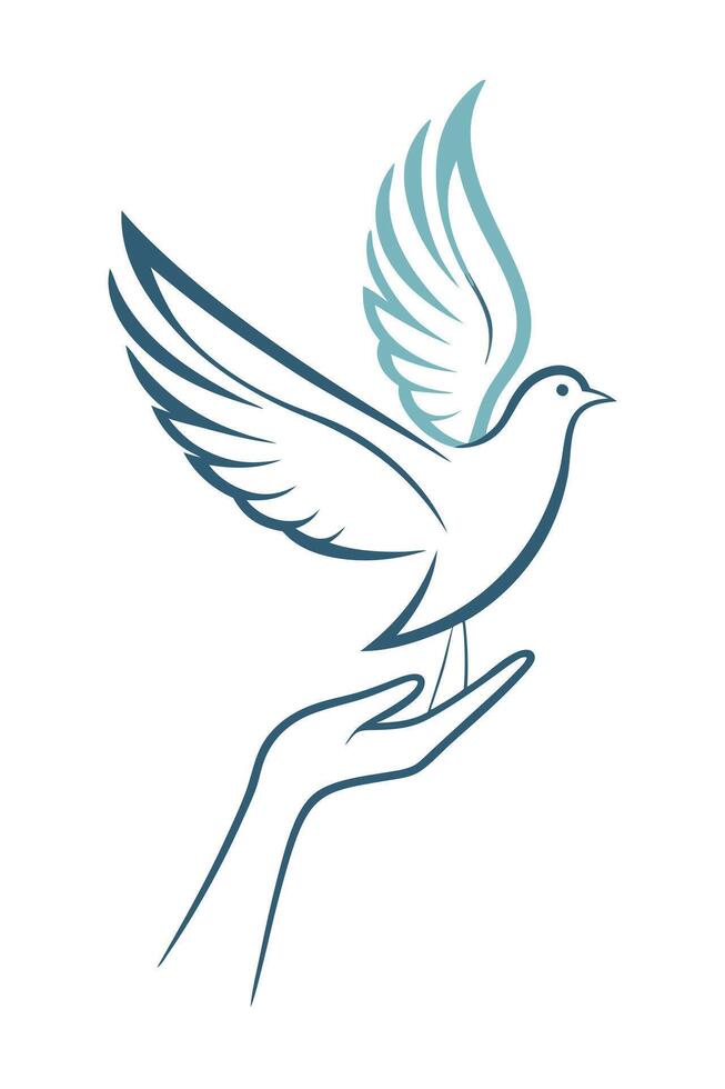 Serene Dove Landing Gently on Open Hand, Symbol of Peace vector