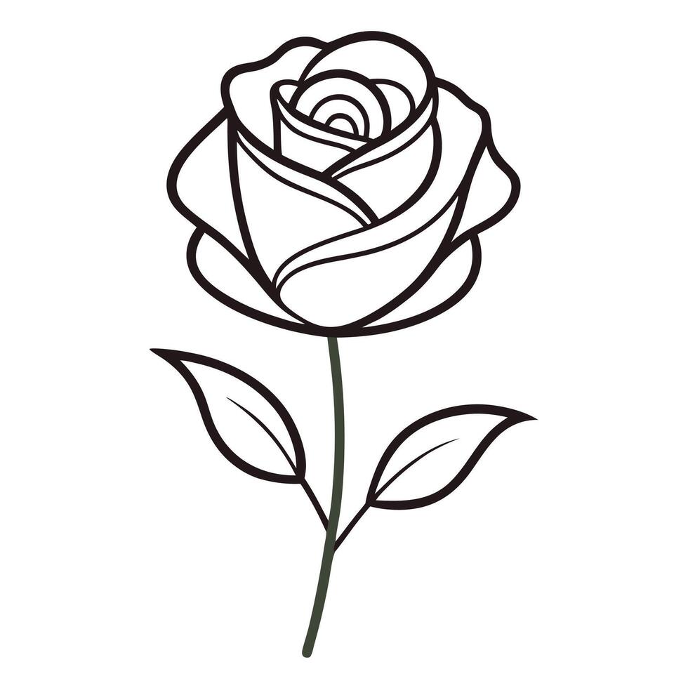 Elegant Line Art Single Rose Flower Botanical Illustration Design vector
