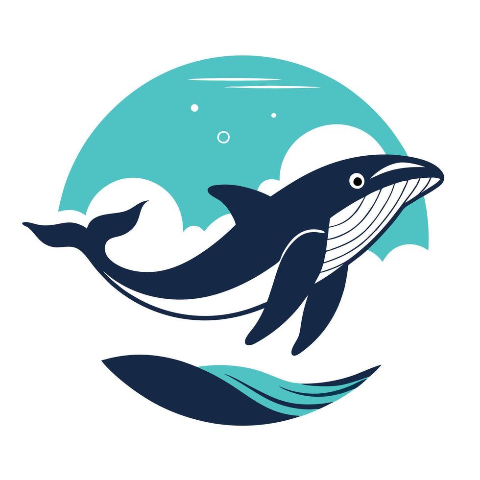 Ocean Whale Leaping Aquatic Mammal Silhouette, Marine Life Design vector