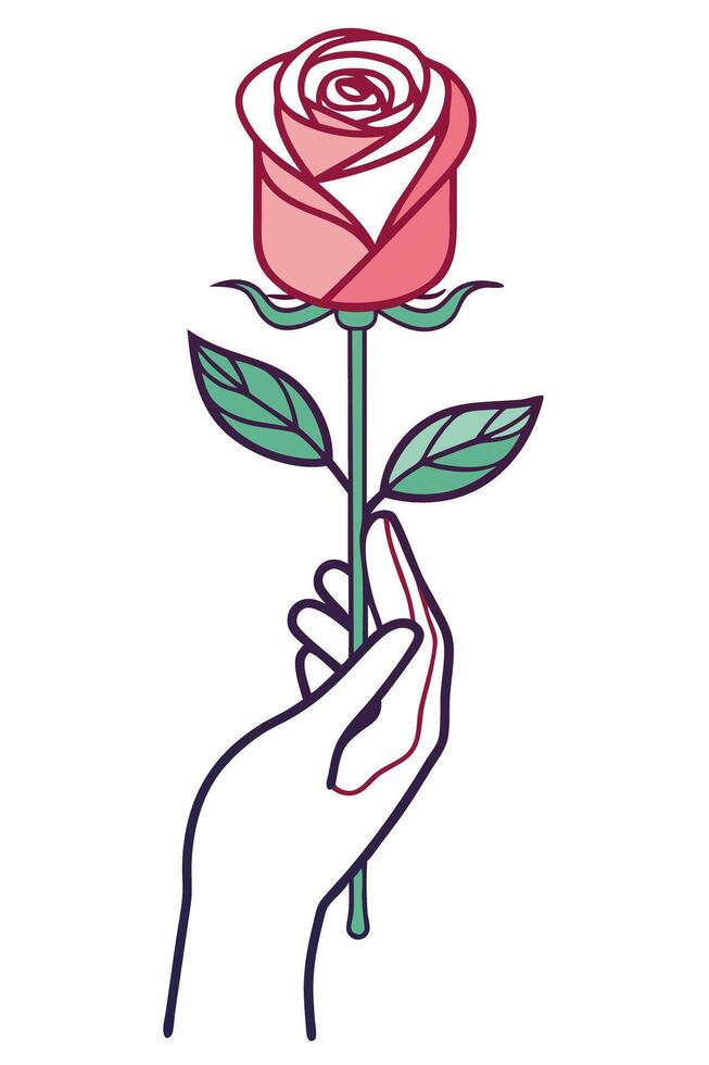 Single Red Rose Held Gently in a Womans Hand, Love Gift vector
