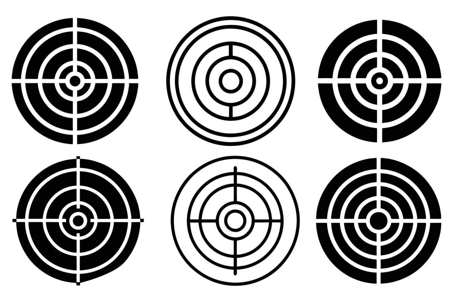Six Target Shooting Targets in Black and White vector