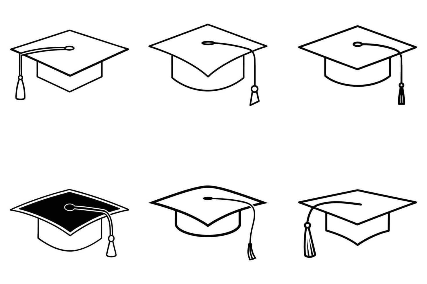 Simple Line Art Graduation Caps for Educational Design vector