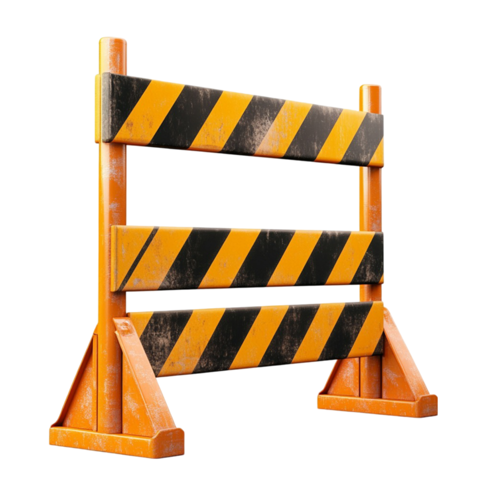 Barrier with Orange and Black Stripes on Transparent Background. png