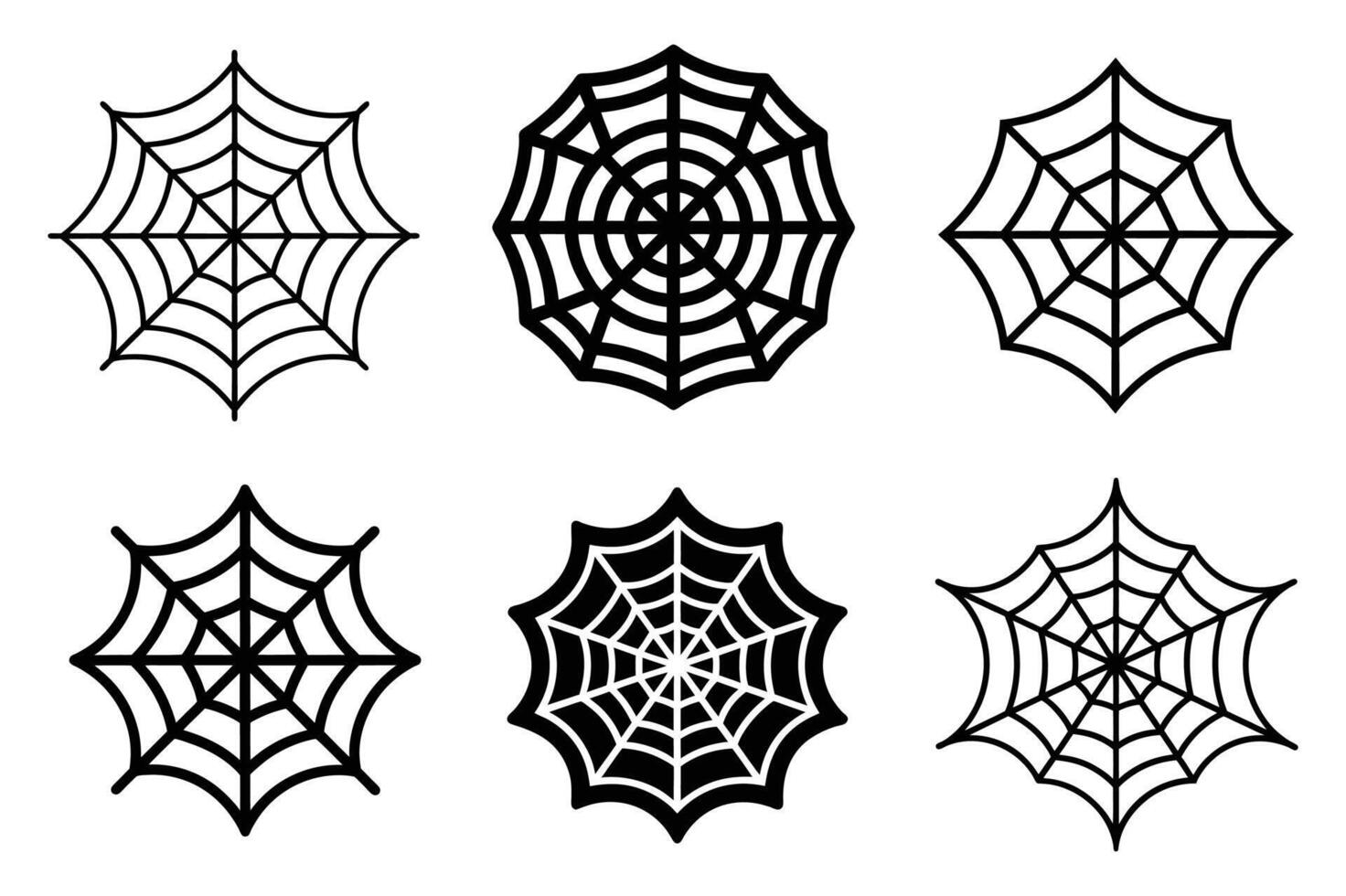 Six Simple Black and White Spider Web Icons vector