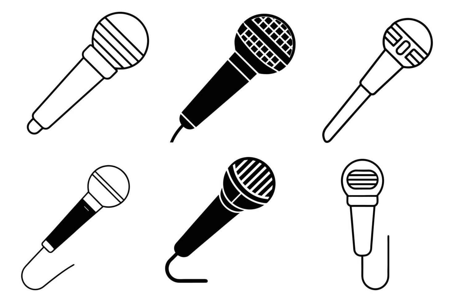 Simple Line Art Illustration of Different Microphones vector