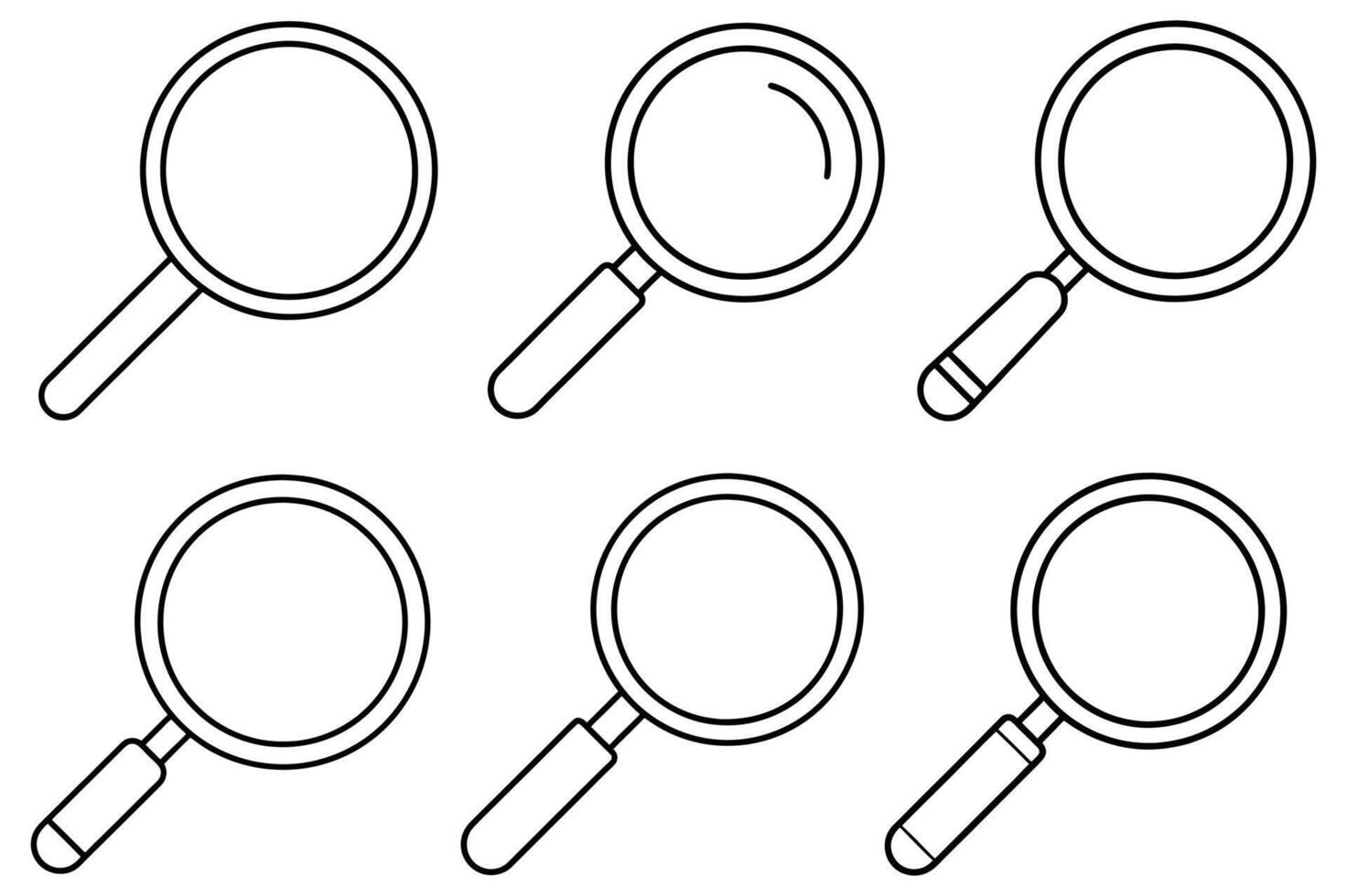 Simple Outline Magnifying Glass Icons Set vector