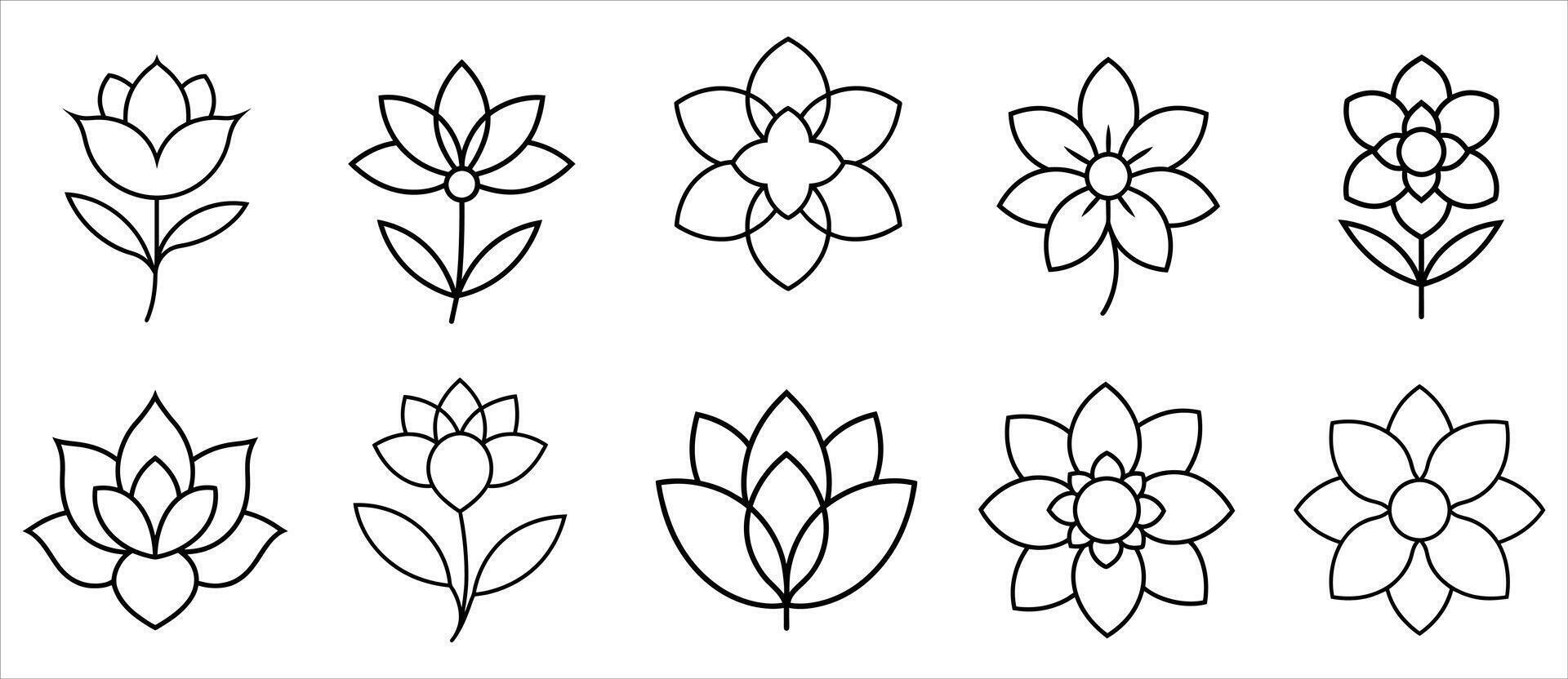 Simple Line Art Flower Designs for Graphic vector