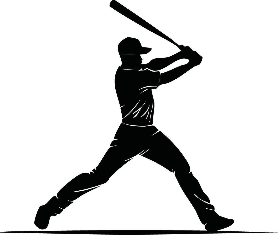 dynamic silhouette of baseball player swinging bat, showcasing athleticism and focus vector