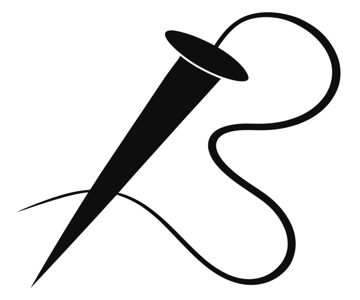A black and white illustration of a needle and thread vector