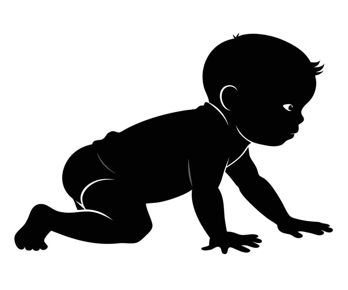 A baby crawling on the floor in silhouette vector