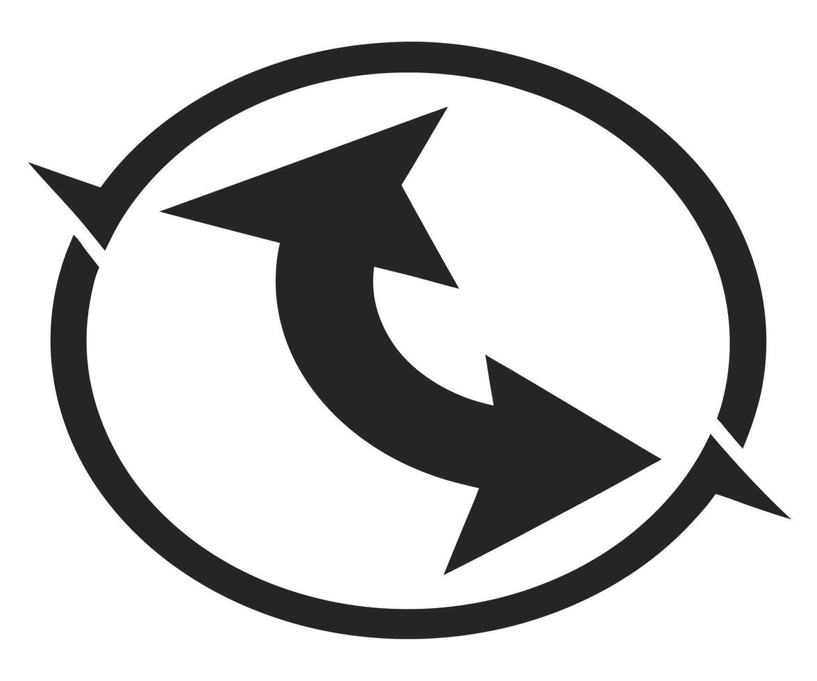 A black and white image of an arrow pointing in a circle vector