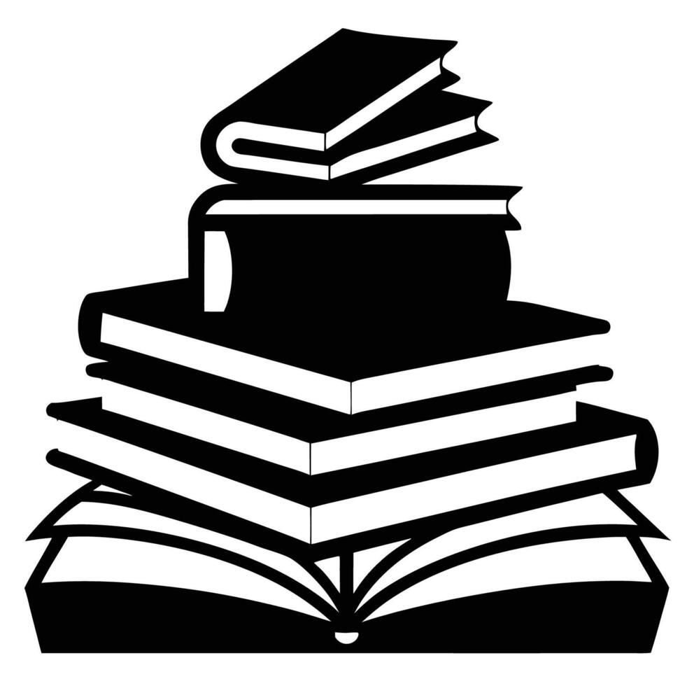 A black and white illustration of a stack of books vector