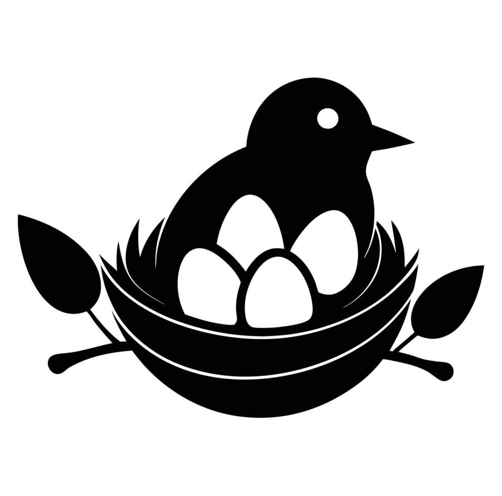 Bird nest with eggs illustration vector