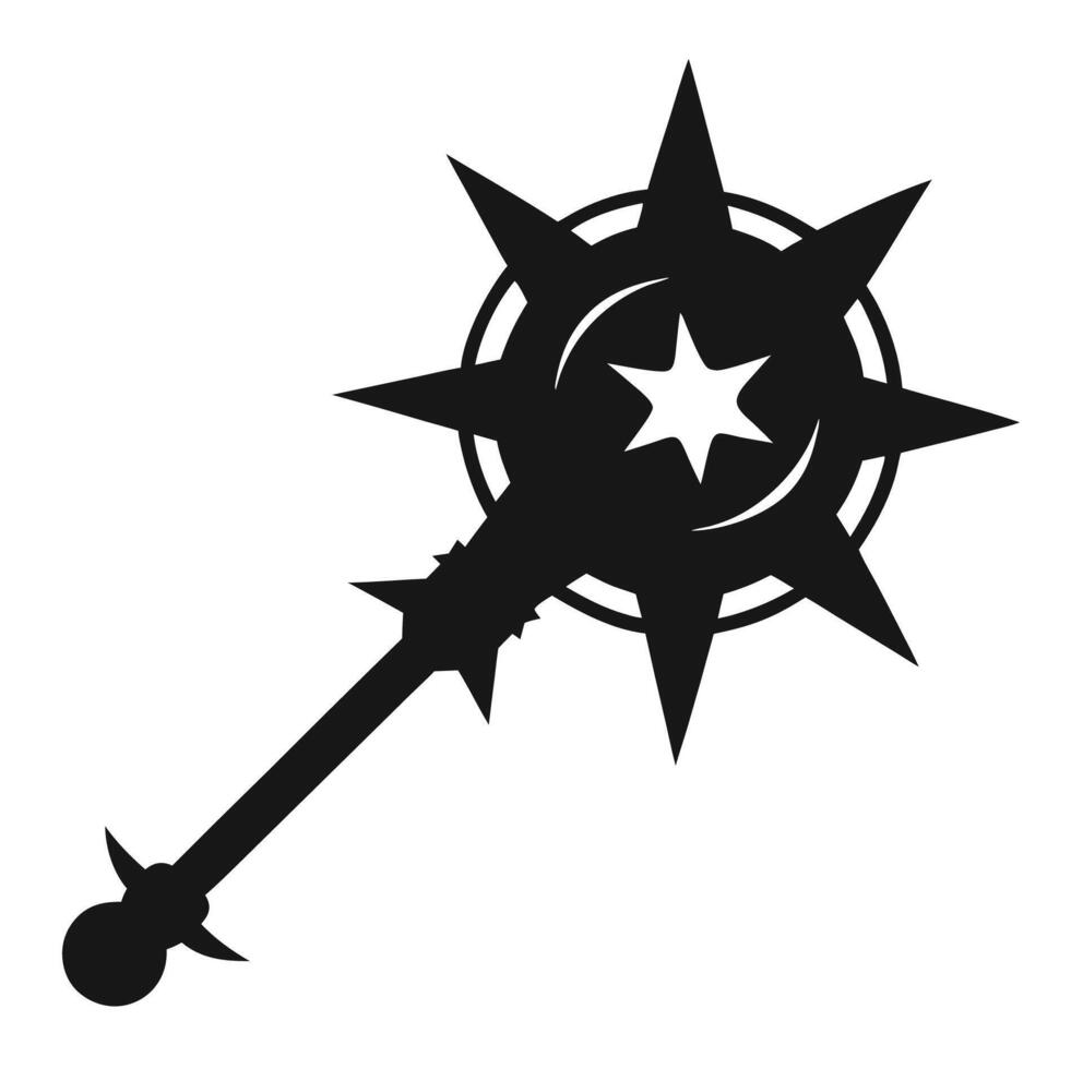 A black and white silhouette of a star and a sword vector