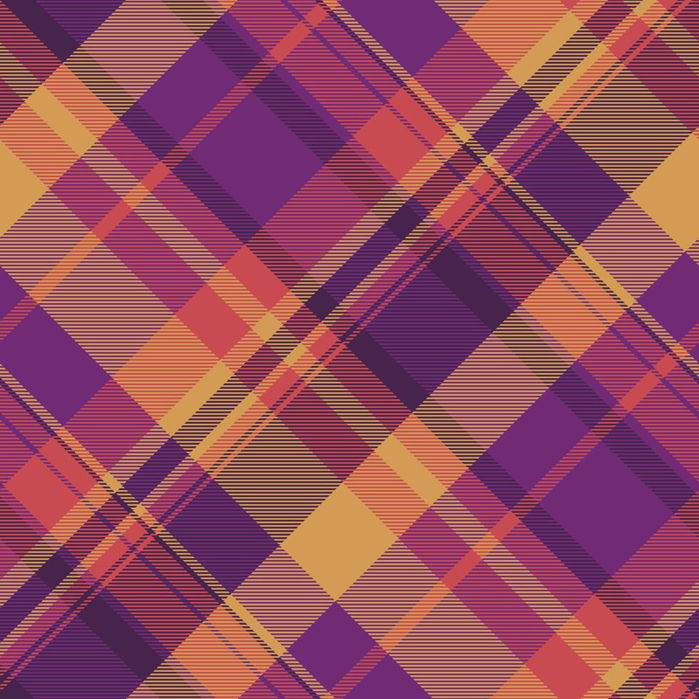 Presentation fabric textile pattern, daisy plaid background texture. Ragged tartan seamless check in purple and red colors. vector