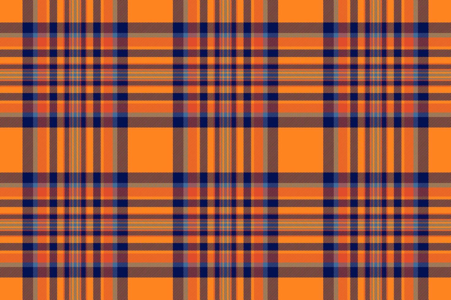 Deluxe seamless textile, menu tartan background fabric. Antique pattern check plaid texture in vivid tangerine and blue colors. vector