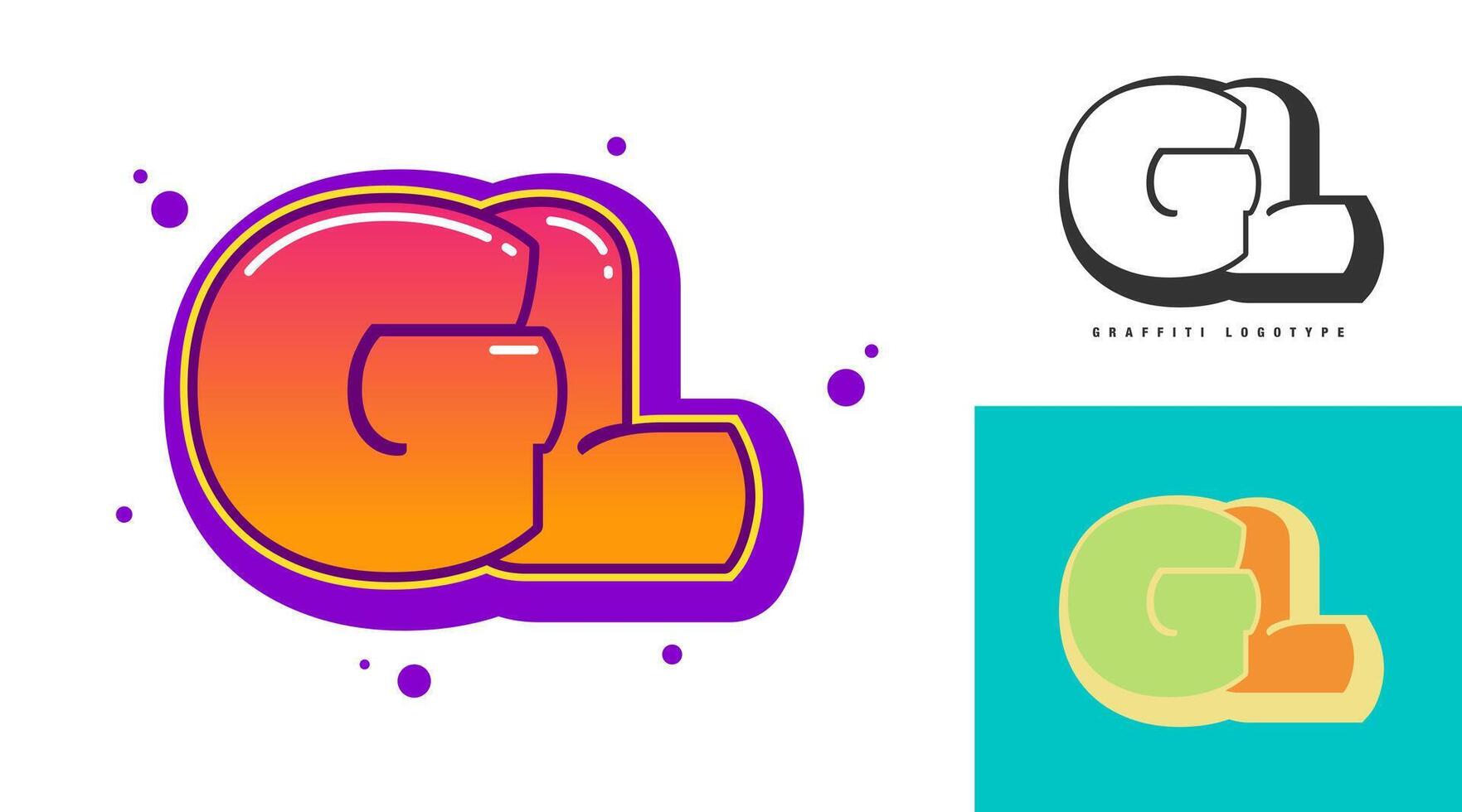 GL logo design for festival or party. Initial letter g and l in graffiti style. Creative modern lettering company name of font typography. Kids trendy logotype or identity. vector