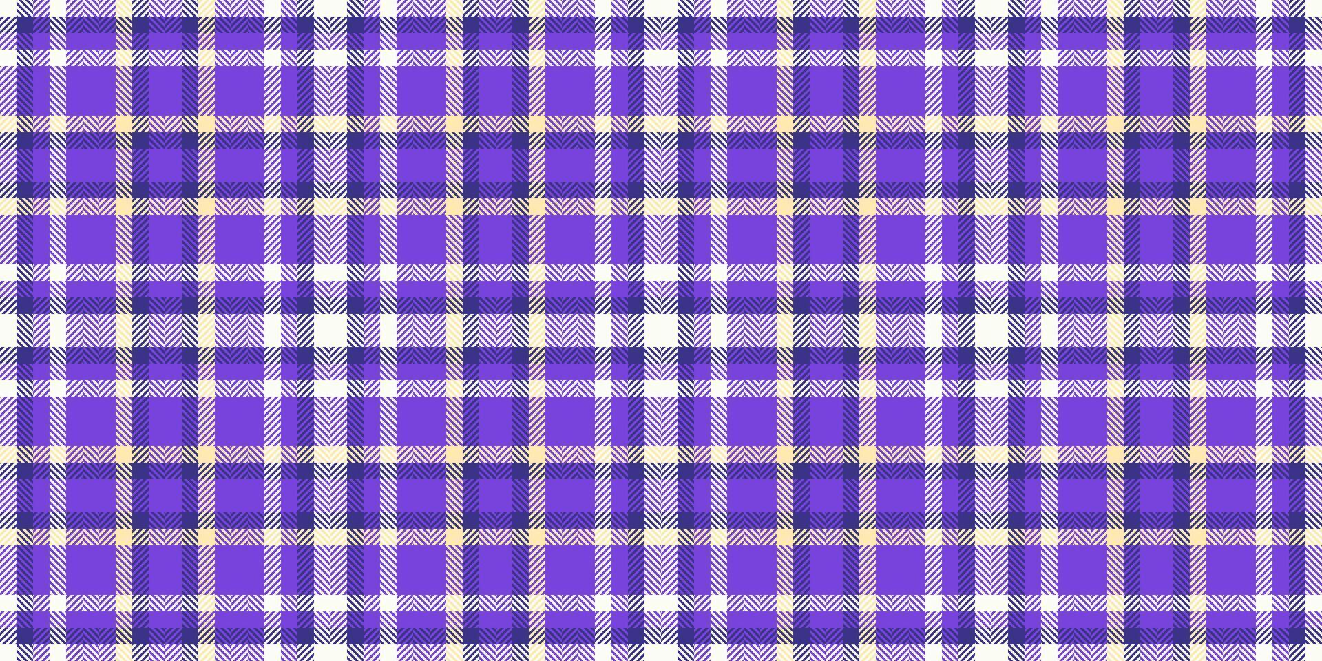 Vibrant purple, white, and cream plaid pattern. Perfect for textile designs, apparel, website backgrounds, or scrapbooking projects. This seamless texture offers a modern and stylish aesthetic. vector