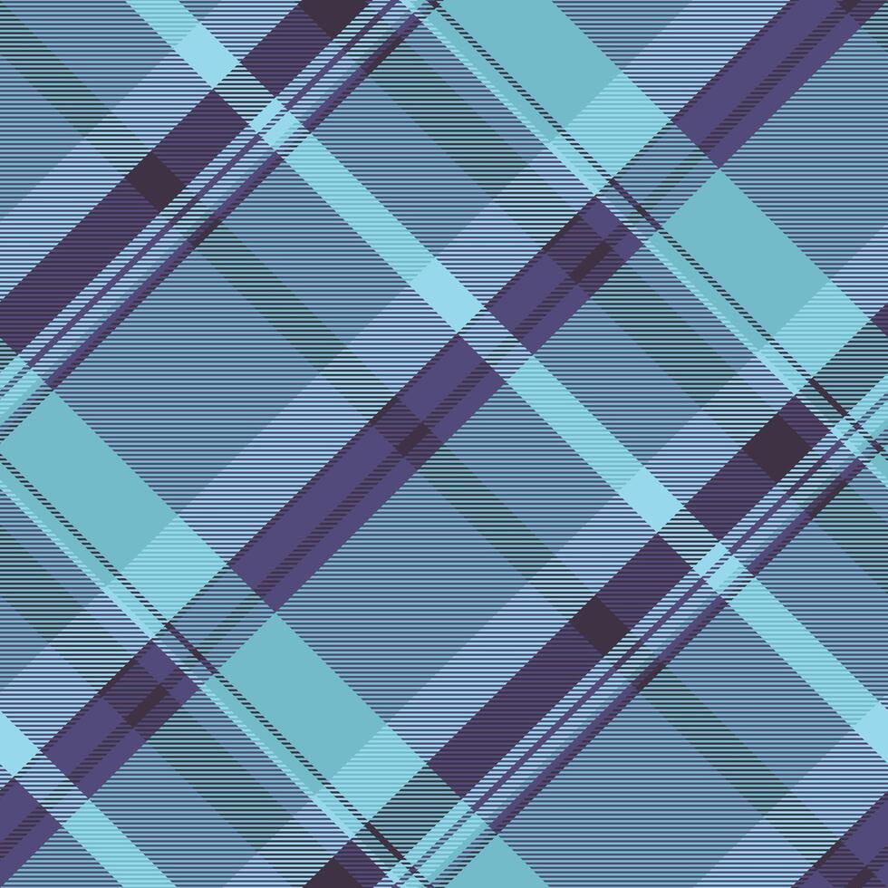 Scottish tartan plaid pattern, international seamless background fabric. Popular textile check texture in cyan and indigo colors. vector