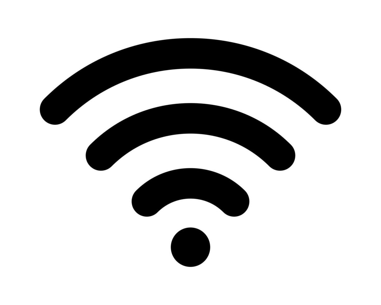 Bold black Wi-Fi symbol on white background. Perfect for app icons, website design, or tech presentations. Clean, modern style ensures versatility across various projects. vector