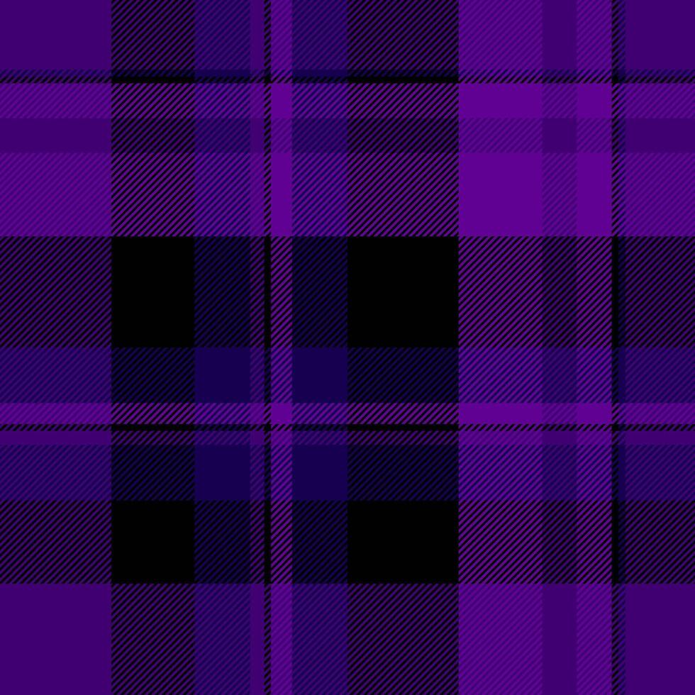 Teen texture pattern seamless, grid tartan fabric textile. Mid check plaid background in violet and black colors. vector
