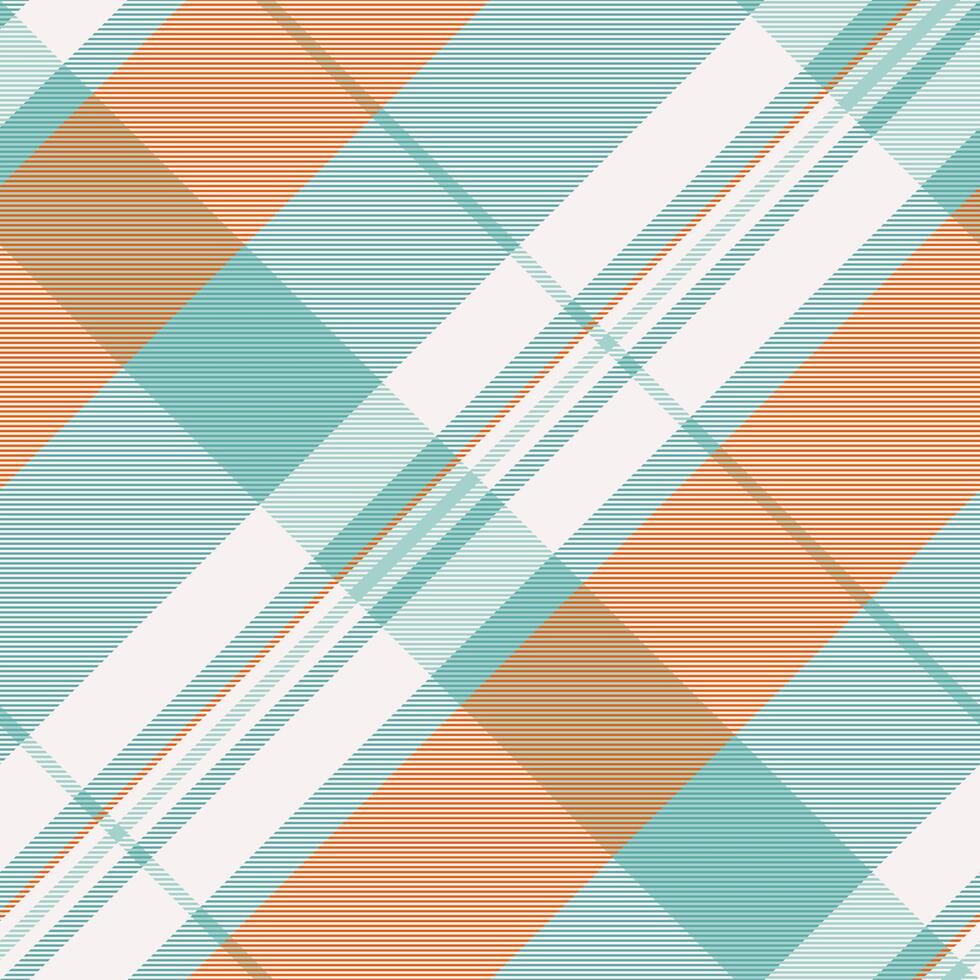 Stylish diagonal plaid pattern in soft peach, teal, and white. Perfect for textile design, backgrounds, or website banners. vector
