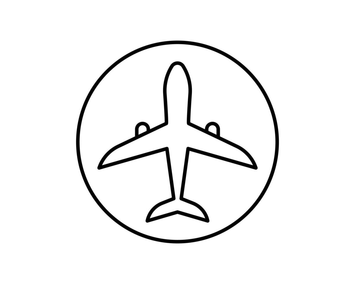 Simple yet striking line art illustration of an airplane enclosed in a circle. Perfect for travel websites, app icons, or any project needing a clean, modern design. vector