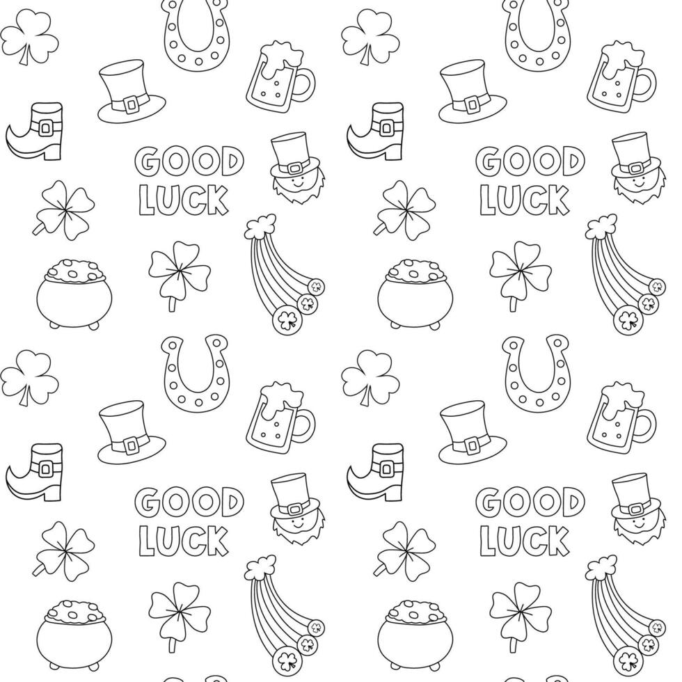 Seamless pattern with doodle pack with icons for St. Patrick's Day. vector