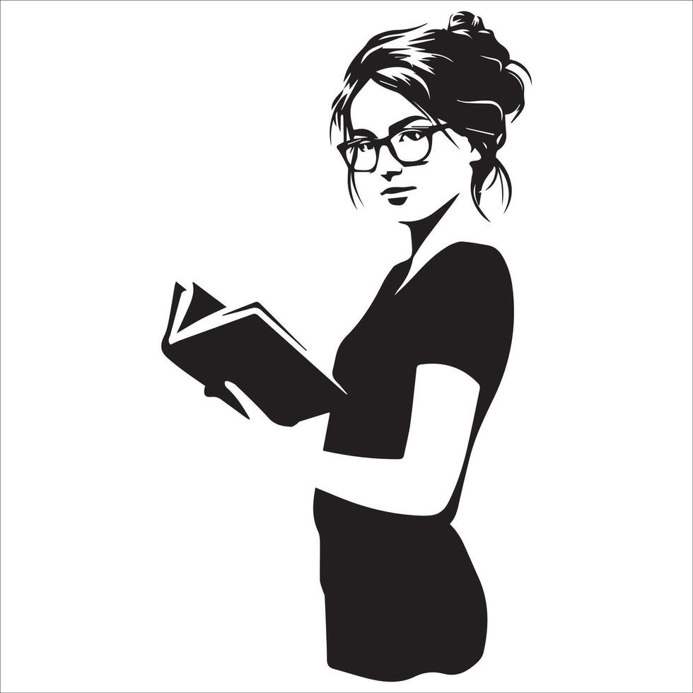 Cute Bookworm Illustration with a Young Woman vector