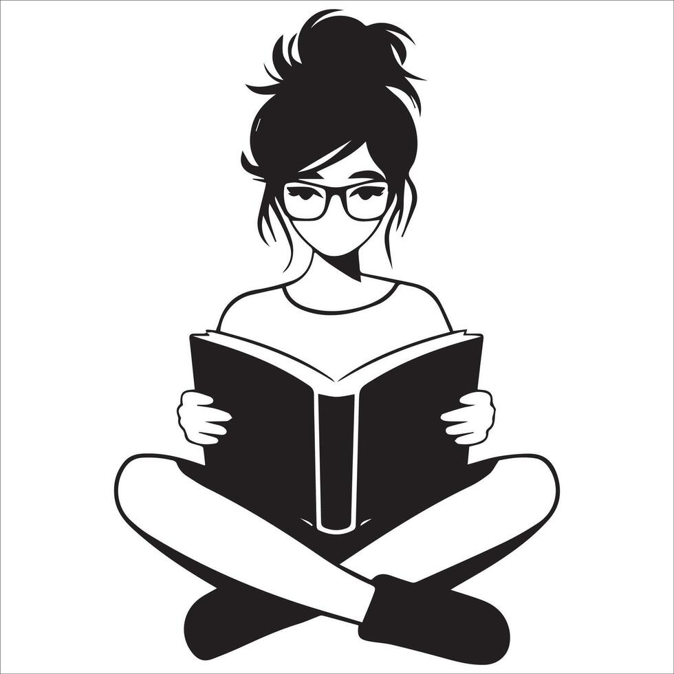 Bookworm Sitting and Reading Illustration vector