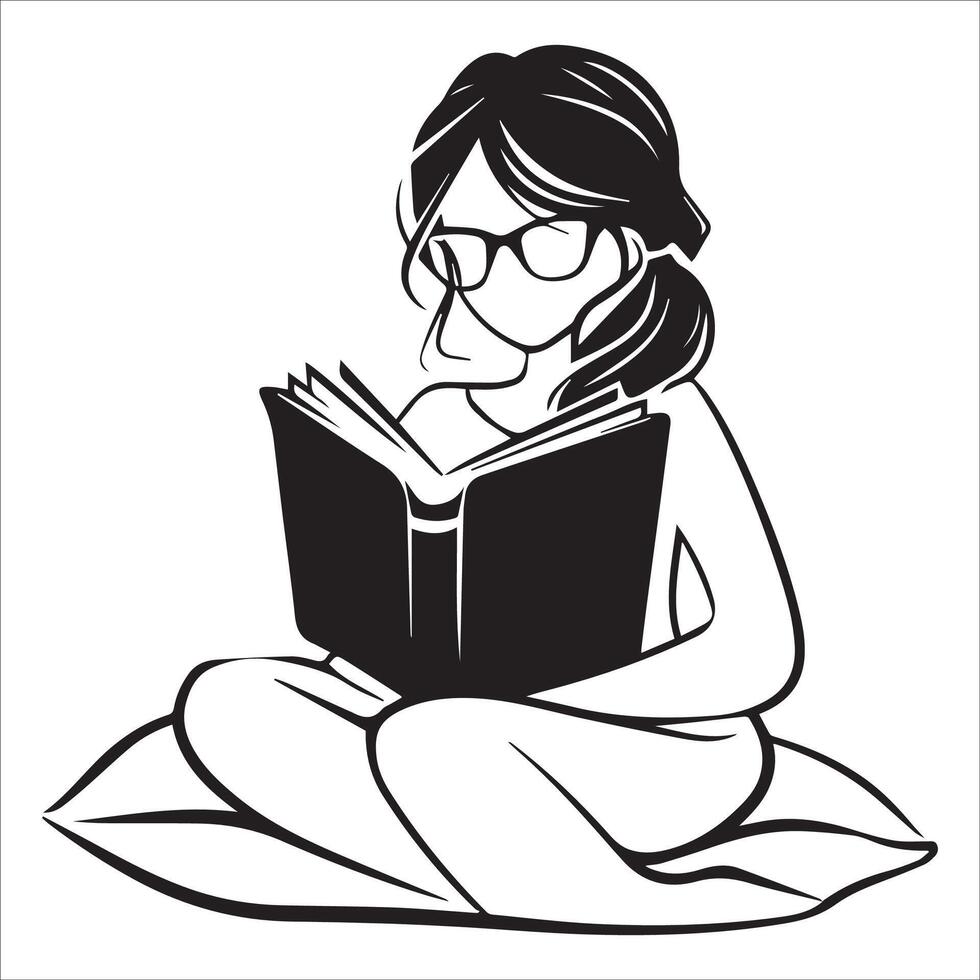 Book Lover Sitting in Nature Illustration vector