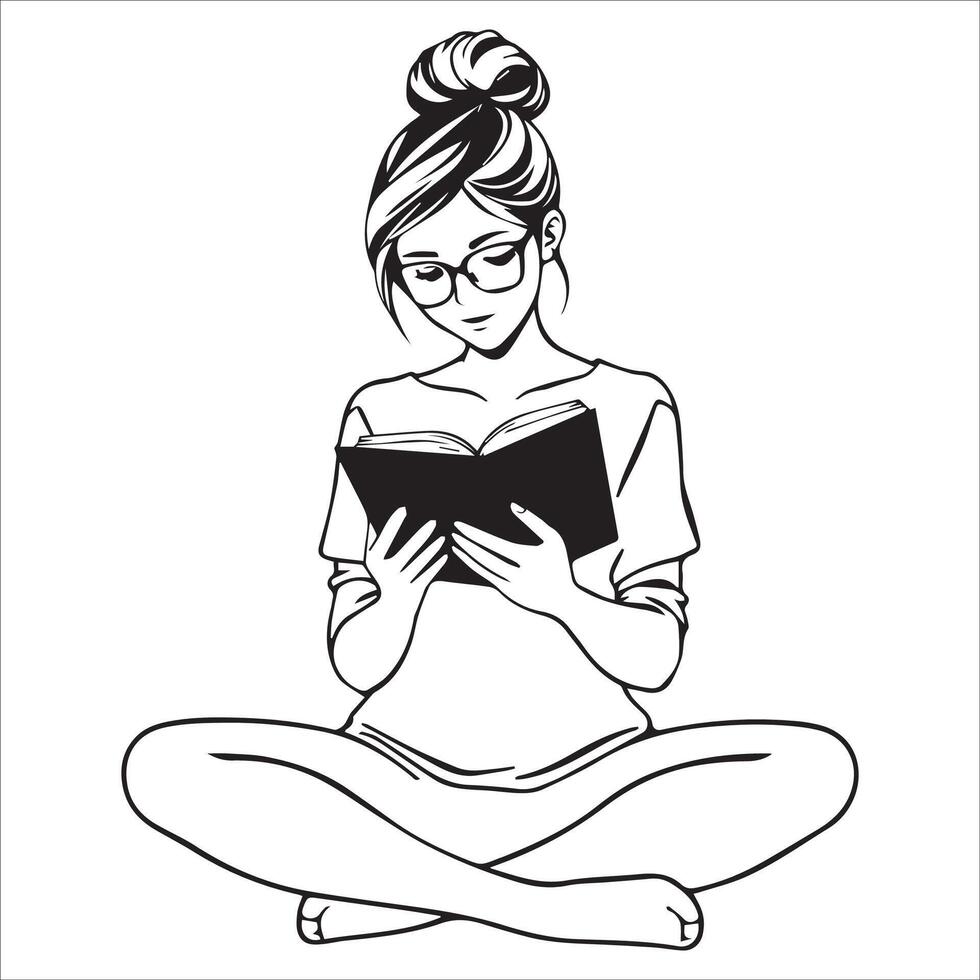 Girl in a Library Setting Illustration vector