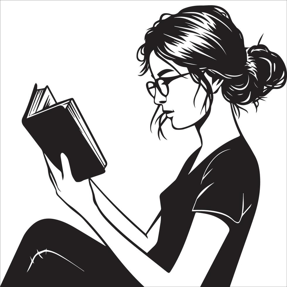 Woman Enjoying Her Favorite Book Illustration vector