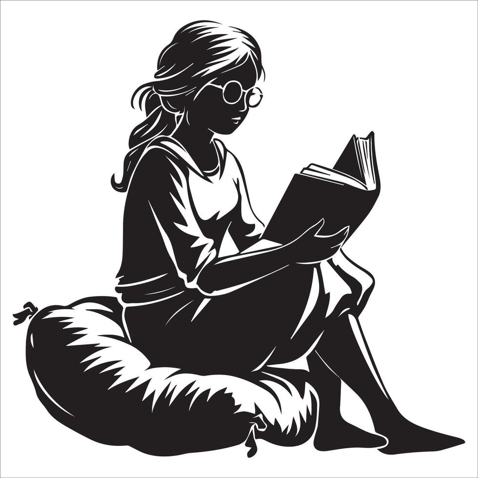 Artistic Young Woman Enjoying a Book Illustration vector