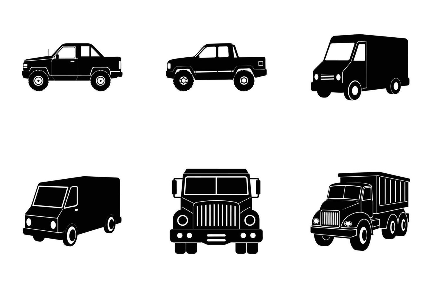 Collection of truck silhouettes for transportation and commercial designs vector
