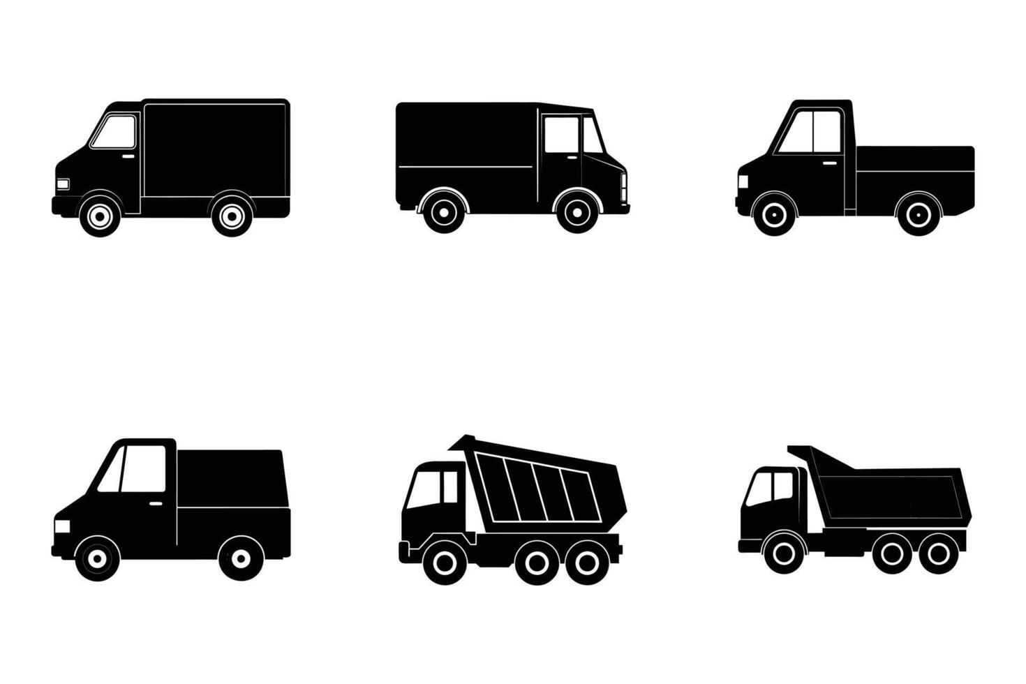 Set of truck silhouettes on white background for commercial projects vector