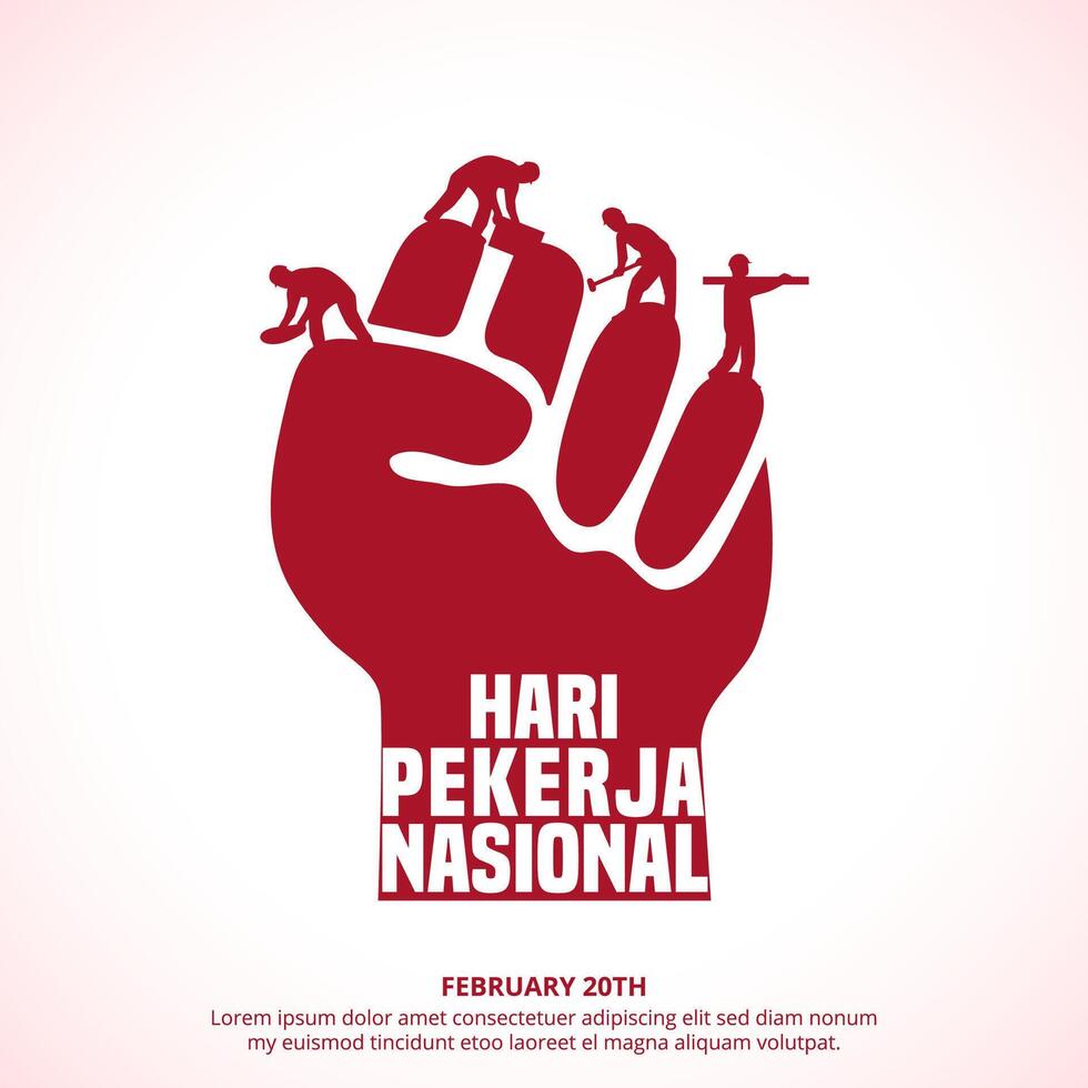 Hari Pekerja Nasional or Indonesia National Labour Day with a fist and workers vector