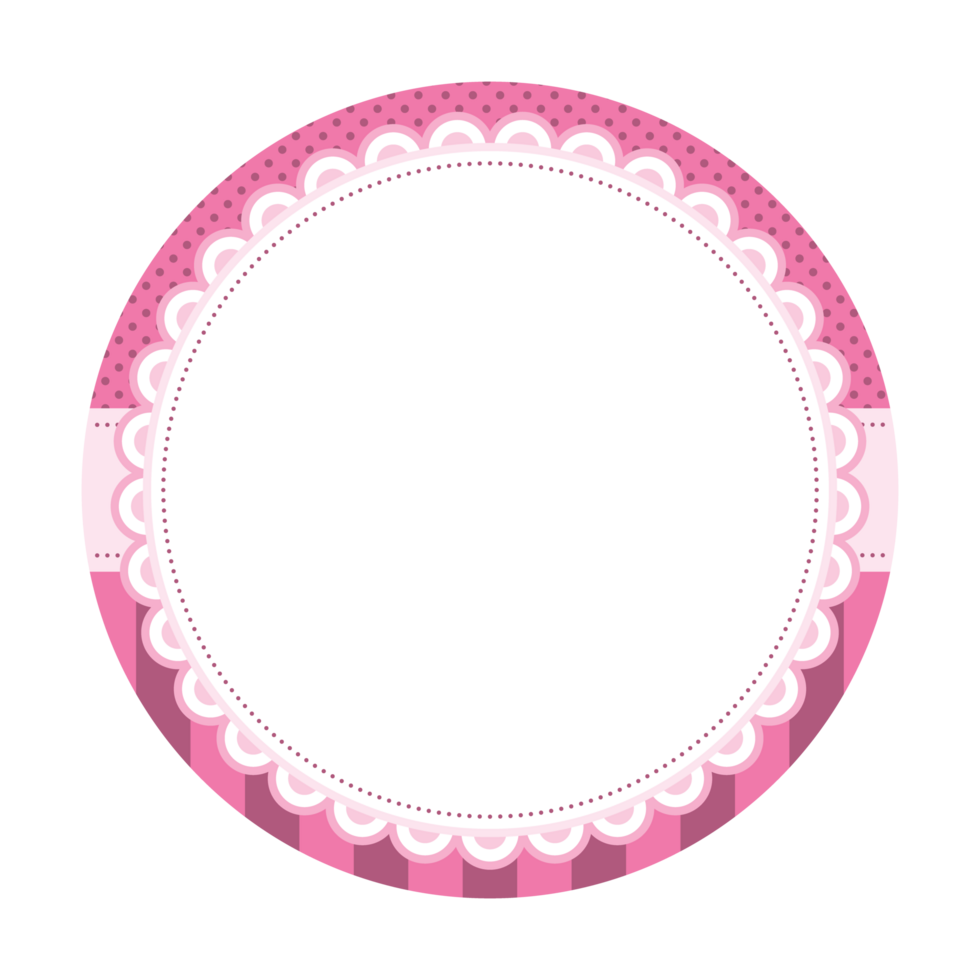 Simple Delicate Pink Circular Frame Blank Sticker Layer Base Background with Scalloped Border and Polka Dots png